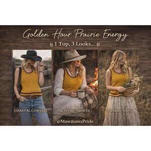 Vintage Handmade Crochet Top Mustard Yellow Boho Prairie Cottagecore Knit Tank